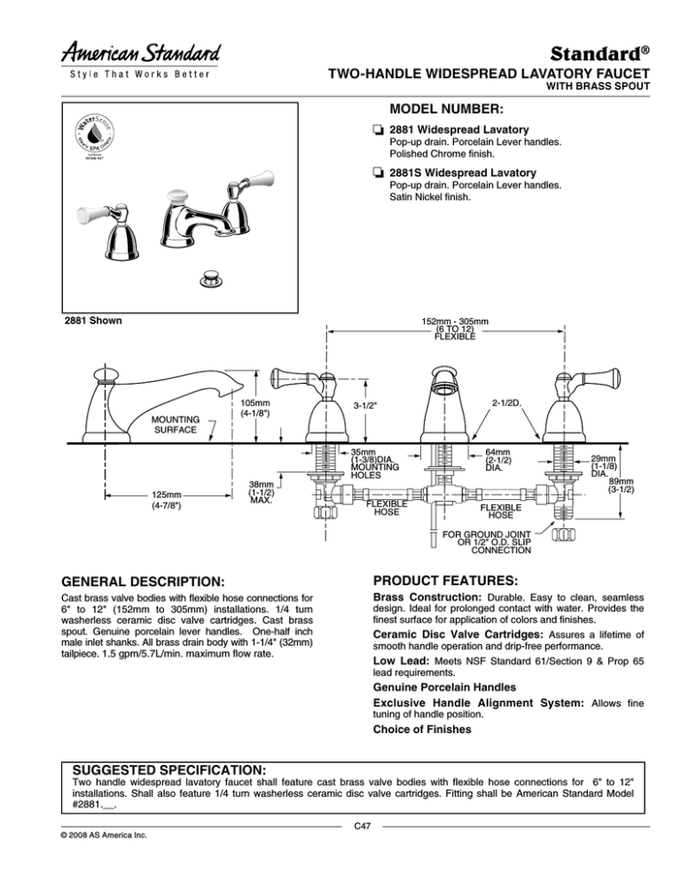 American Standard 2860.000 Indoor Furnishings User Manual American Standard 2860.000 Indoor Furnishings User Manual