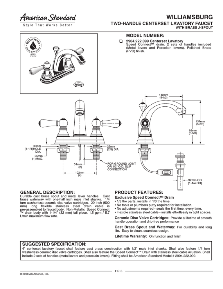 American Standard 2904.222.099 Indoor Furnishings User Manual American Standard 2904.222.099 Indoor Furnishings User Manual