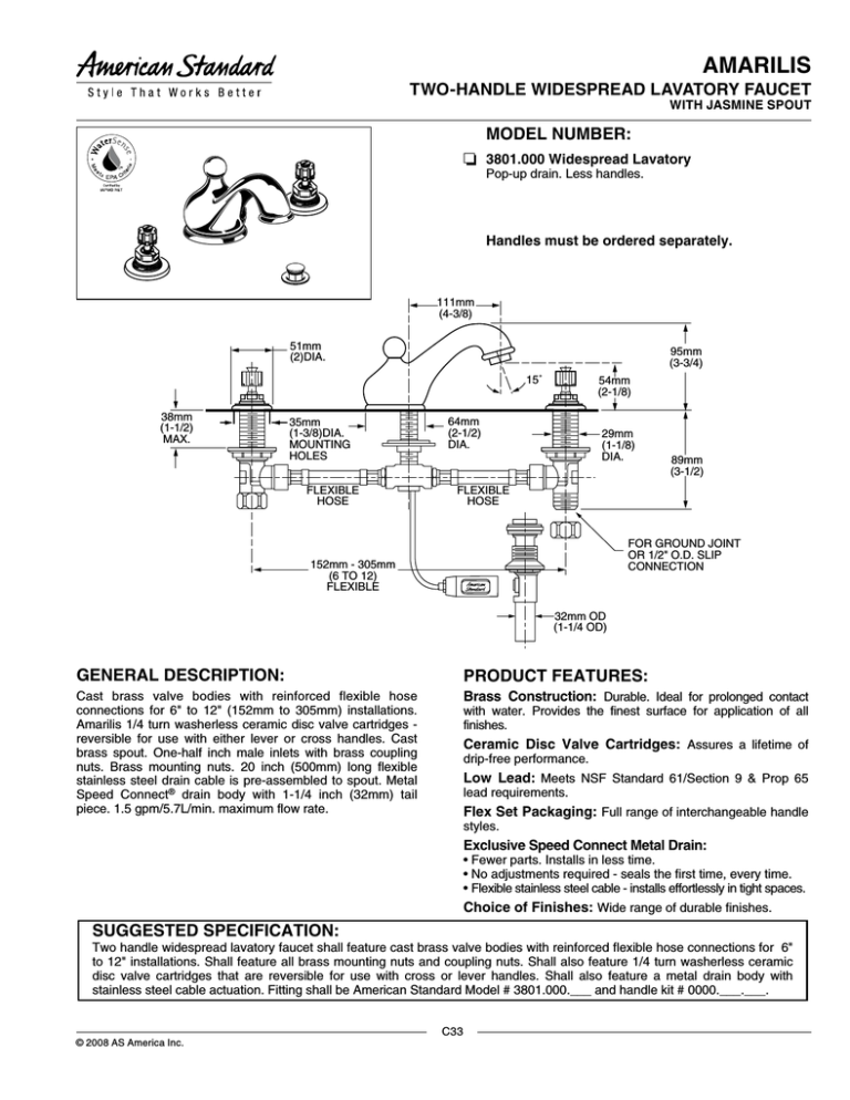 American Standard 3801.000.002 Indoor Furnishings User Manual American Standard 3801.000.002 Indoor Furnishings User Manual