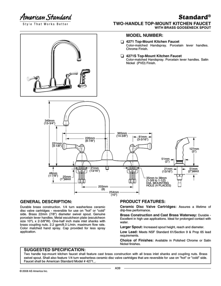 American Standard 4233.621 Indoor Furnishings User Manual American Standard 4233.621 Indoor Furnishings User Manual