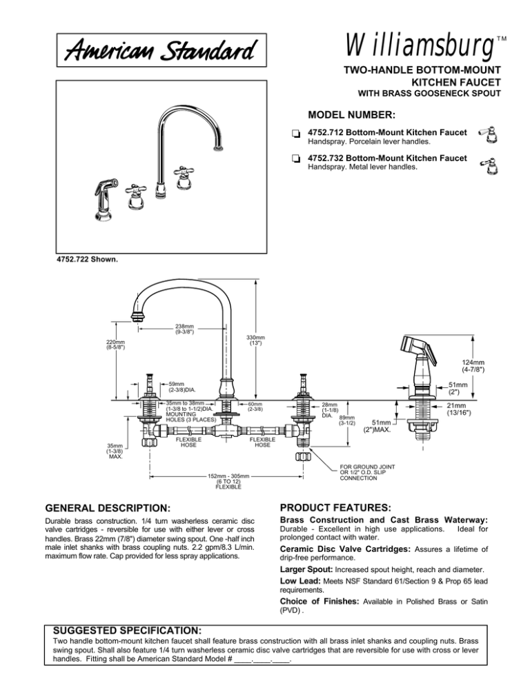 American Standard 4600. Series Indoor Furnishings User Manual American Standard 4600. Series Indoor Furnishings User Manual