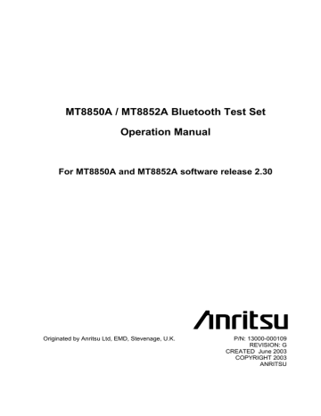 Anritsu MT8850A Bluetooth Headset User Manual Anritsu MT8850A Bluetooth Headset User Manual