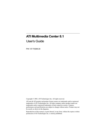 ATI Technologies ATI Multimedia Center 8.1 Portable Multimedia Player User Manual ATI Technologies ATI Multimedia Center 8.1 Portable Multimedia Player User Manual
