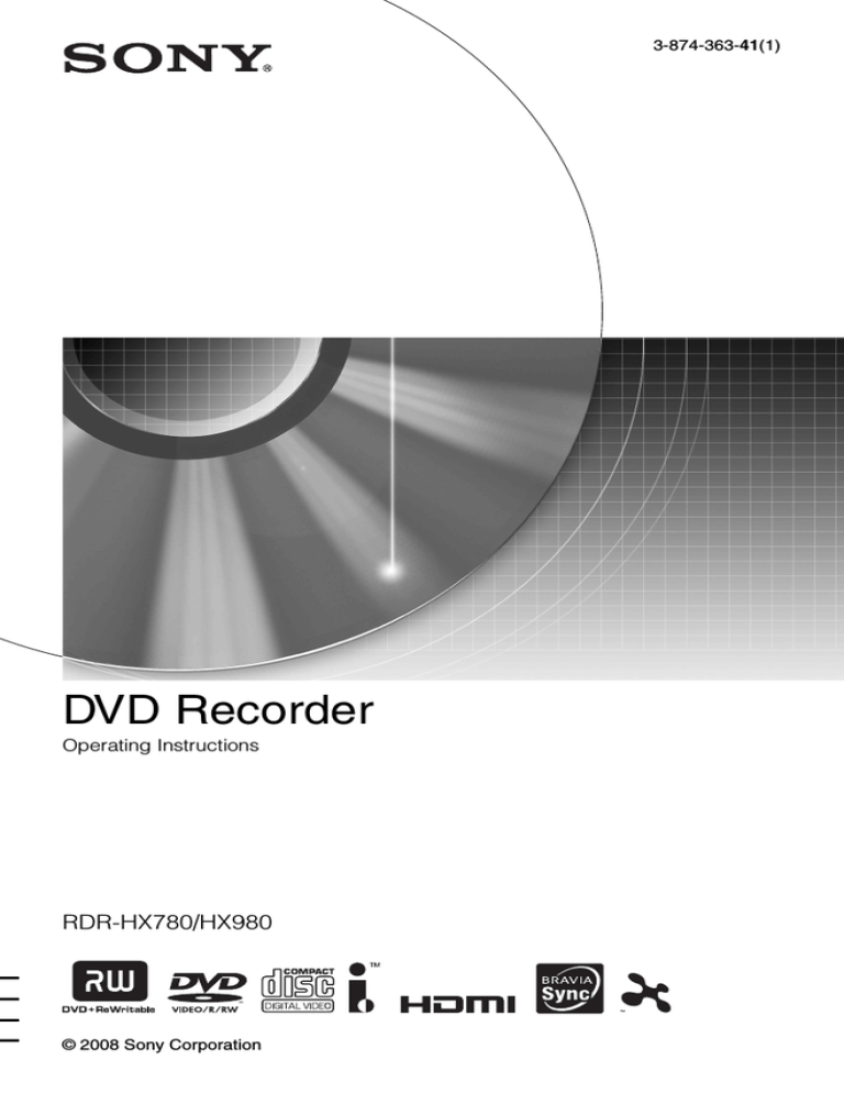 Sony RDR-HX780 Operating instructions Sony RDR-HX780 Operating instructions
