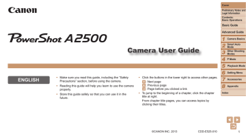 Canon PowerShot A2500 User guide Canon PowerShot A2500 User guide