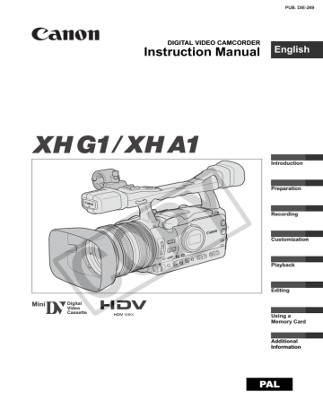 Canon XG A1 Camcorder User Manual Canon XG A1 Camcorder User Manual