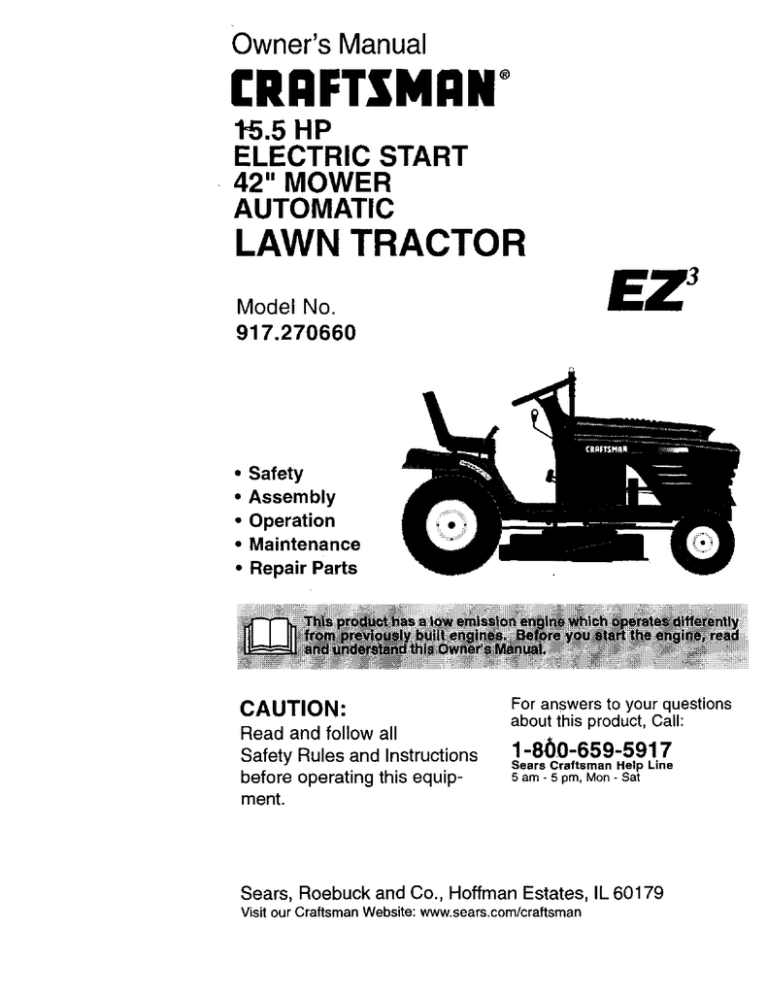 Craftsman 917.27066 Lawn Mower User Manual Craftsman 917.27066 Lawn Mower User Manual