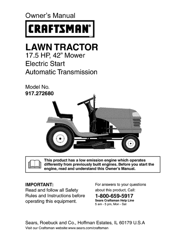 Craftsman 917.27268 Lawn Mower User Manual Craftsman 917.27268 Lawn Mower User Manual