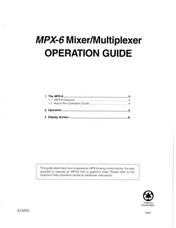 Crown Audio MPX-6 Music Mixer Operation Guide | Manualzz Crown Audio MPX-6 Music Mixer Operation Guide | Manualzz