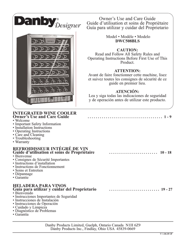 Danby DWC508BLS Refrigerator User Manual Danby DWC508BLS Refrigerator User Manual