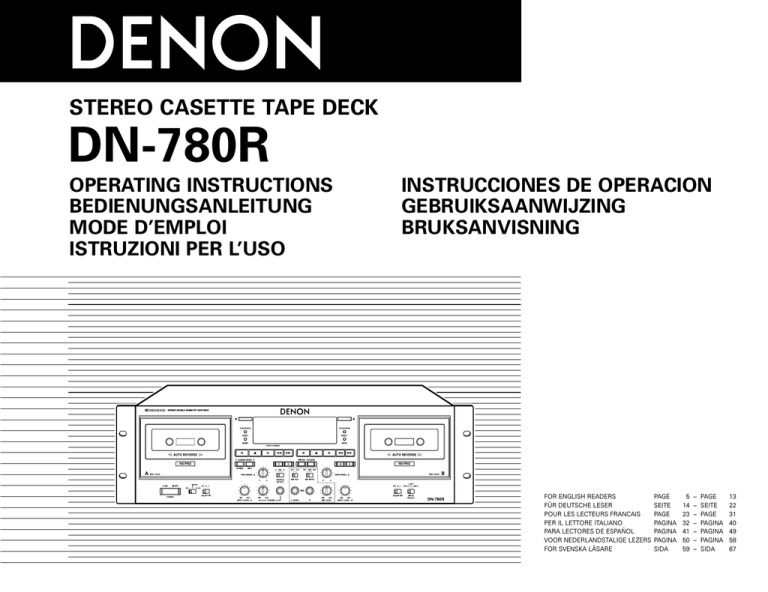 Denon DN-780R Cassette Player User Manual Denon DN-780R Cassette Player User Manual