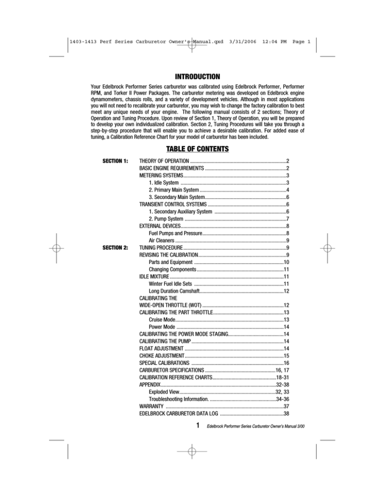 Edelbrock 1403-1413 Automobile Parts User Manual Edelbrock 1403-1413 Automobile Parts User Manual