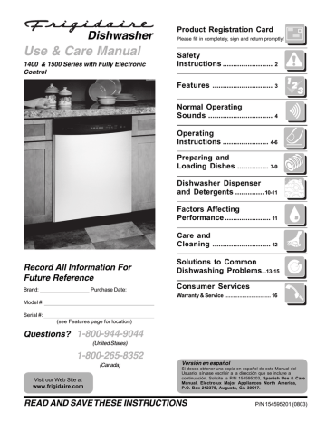 Frigidaire 1400 Dishwasher User Manual Frigidaire 1400 Dishwasher User Manual