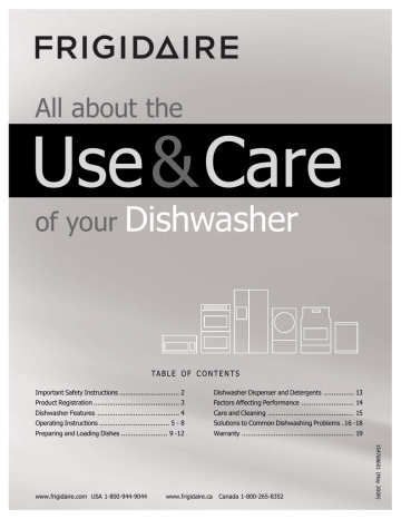 Frigidaire Dishwasher User manual Frigidaire Dishwasher User manual