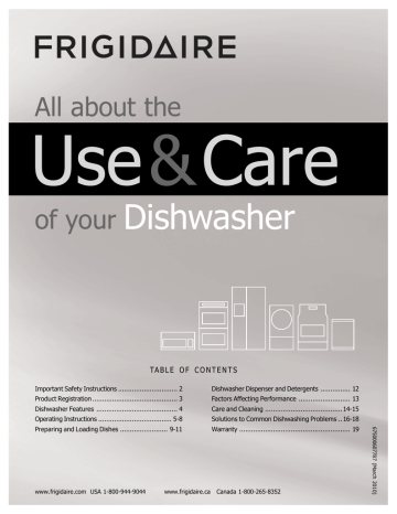 Frigidaire 600 Series Dishwasher User Manual Frigidaire 600 Series Dishwasher User Manual
