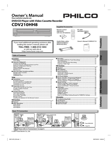 FUNAI CDV210HH8 DVD VCR Combo User Manual | Manualzz