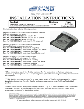 Gamber Johnson 7160-0318-04 Laptop Docking Station Installation instructions | Manualzz Gamber Johnson 7160-0318-04 Laptop Docking Station Installation instructions | Manualzz
