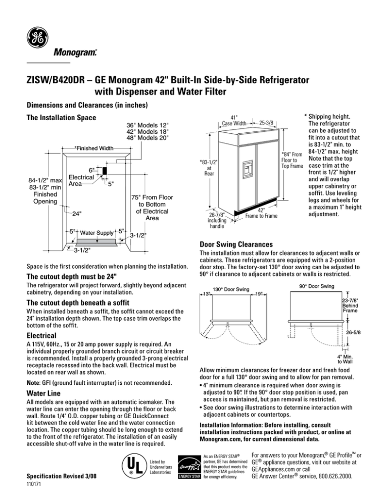 GE Monogram B420DR Refrigerator User Manual GE Monogram B420DR Refrigerator User Manual