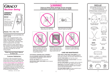 Graco 1131, 1132, 1141 Swing Sets User Manual | Manualzz Graco 1131, 1132, 1141 Swing Sets User Manual | Manualzz