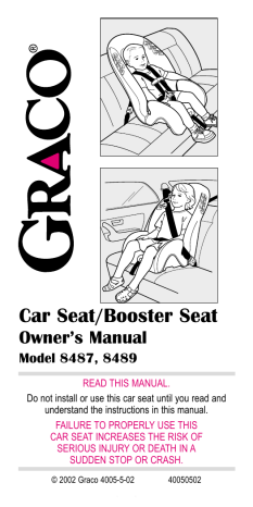 Graco 8487 Car Seat User Manual | Manualzz