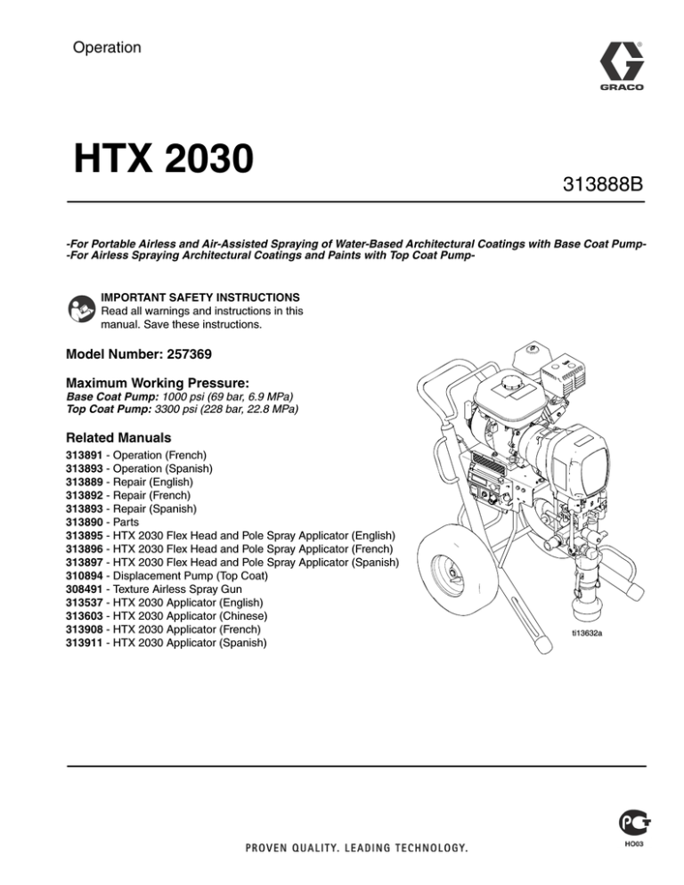 Graco Inc. 313888B Paint Sprayer User Manual Graco Inc. 313888B Paint Sprayer User Manual