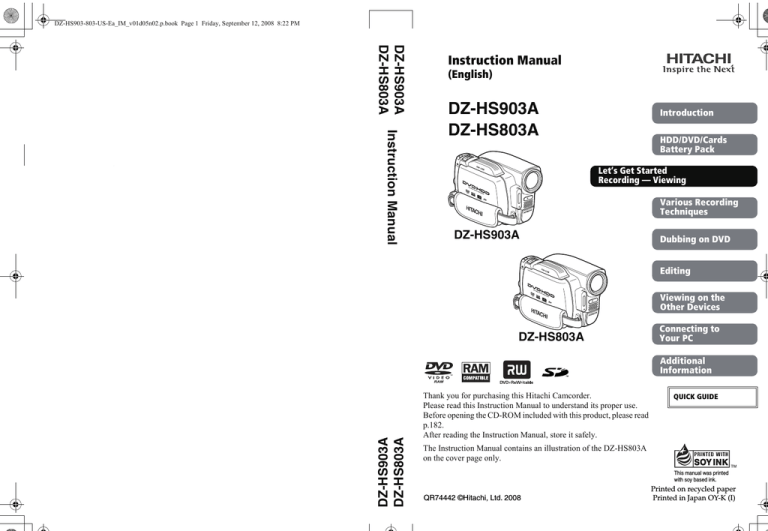 Hitachi DZ-HS903A, DZ-HS803A User manual Hitachi DZ-HS903A, DZ-HS803A User manual