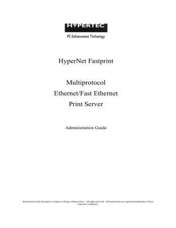 Hypertec Fastprint Multiprotocol Ethernet/Fast Ethernet Print Server Printer User`s guide | Manualzz