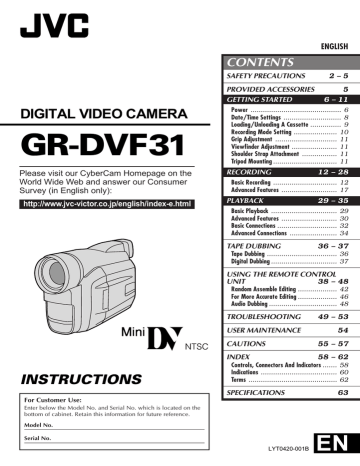 JVC GR-DVF31 Digital Camera User Manual | Manualzz JVC GR-DVF31 Digital Camera User Manual | Manualzz