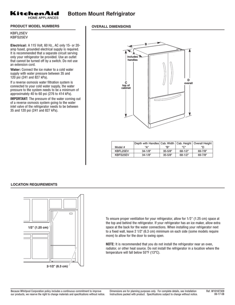 KitchenAid KBFL25EV Refrigerator User Manual KitchenAid KBFL25EV Refrigerator User Manual