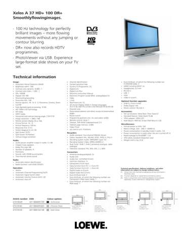 Loewe 37 HD+ 100 DR+ Flat Panel Television User Manual | Manualzz