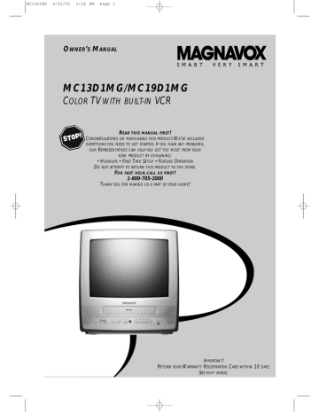 Magnavox MC13D1MG TV VCR Combo User Manual | Manualzz Magnavox MC13D1MG TV VCR Combo User Manual | Manualzz