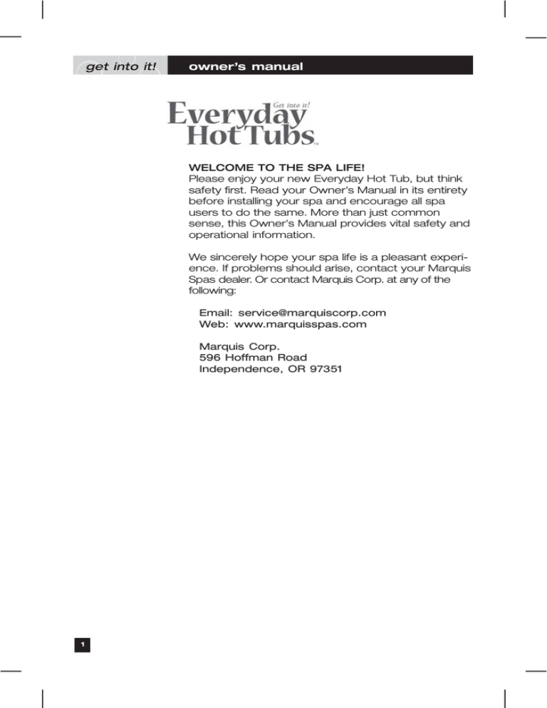 Marquis Everyday Hot Tub User manual Marquis Everyday Hot Tub User manual
