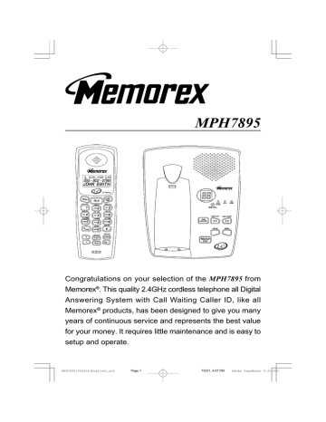 Memorex MPH7895 Cordless Telephone User Manual | Manualzz Memorex MPH7895 Cordless Telephone User Manual | Manualzz