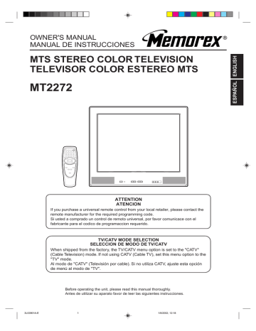 Memorex MT2272 CRT Television User Manual | Manualzz Memorex MT2272 CRT Television User Manual | Manualzz