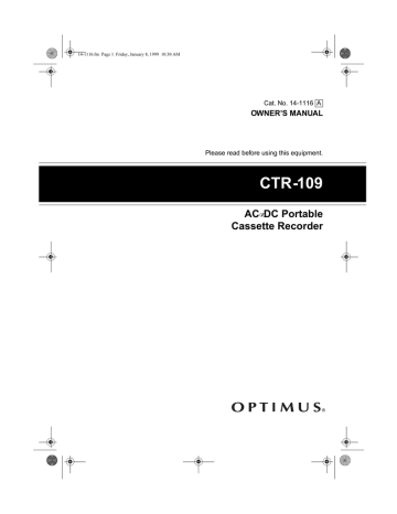 Optimus CTR-109 Cassette Player User Manual Optimus CTR-109 Cassette Player User Manual