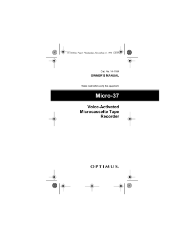 Optimus - Katadyn Products Inc. Micro-37 Microcassette Recorder User Manual Optimus - Katadyn Products Inc. Micro-37 Microcassette Recorder User Manual