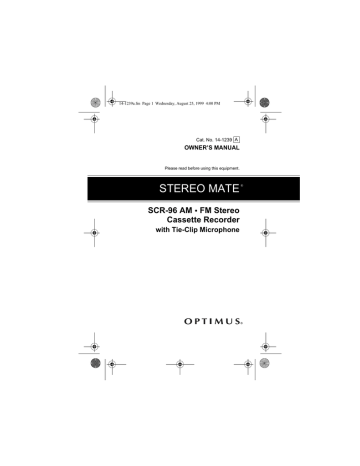 Optimus SCR-96 Cassette Player User Manual Optimus SCR-96 Cassette Player User Manual