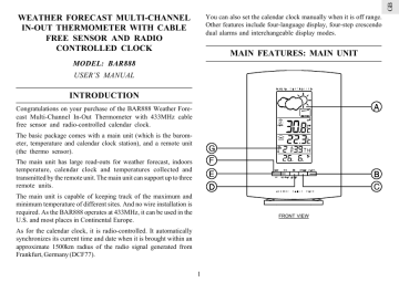 Oregon Scientific BAR888 Thermometer User`s manual | Manualzz
