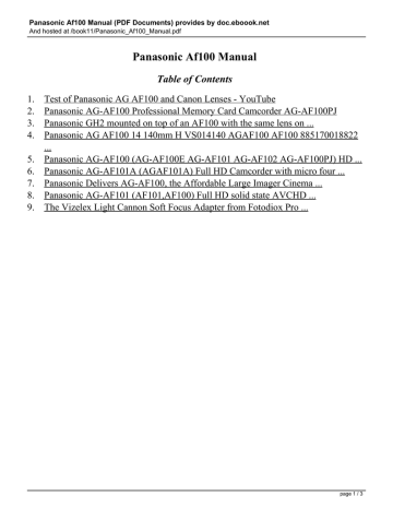 Panasonic AG100 Camera Accessories User Manual Panasonic AG100 Camera Accessories User Manual