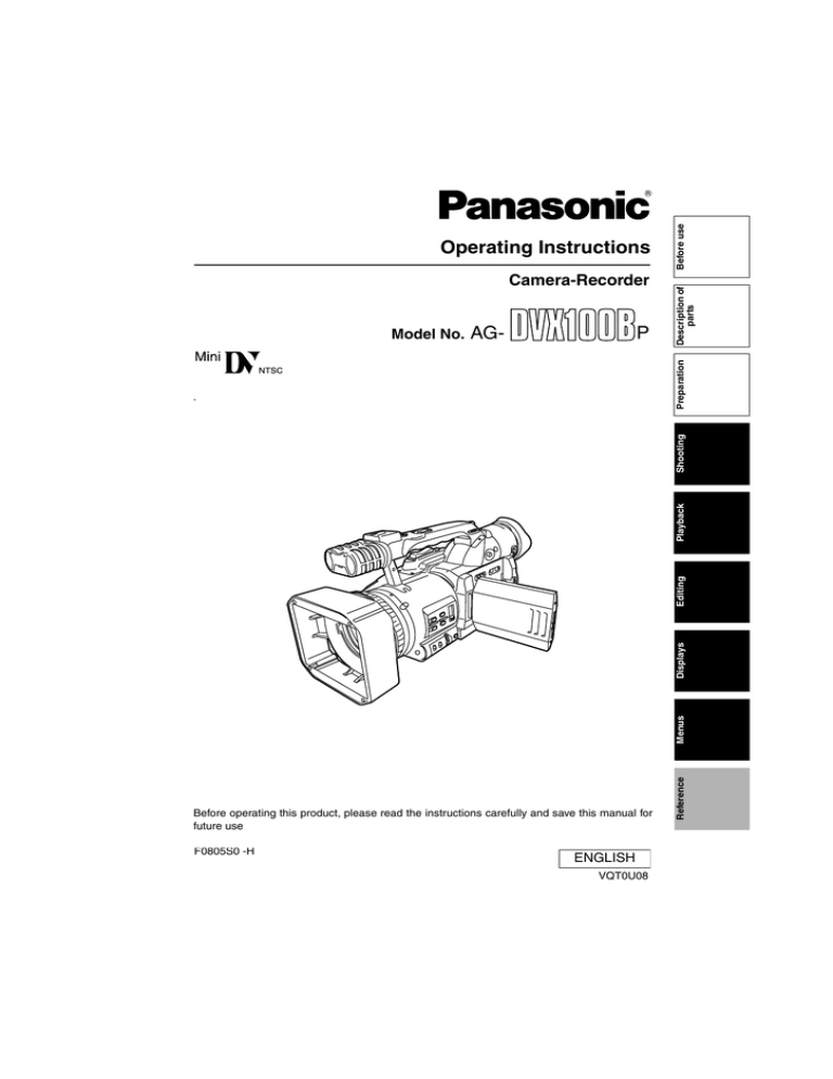 Panasonic DVX100B Camcorder User Manual Panasonic DVX100B Camcorder User Manual
