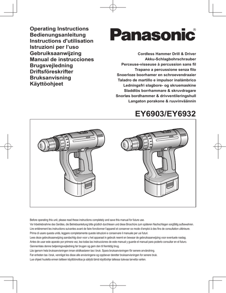 Panasonic EY6903, EY6932 Operating instructions Panasonic EY6903, EY6932 Operating instructions