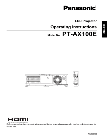 Panasonic PTAX100E Operating instructions Panasonic PTAX100E Operating instructions