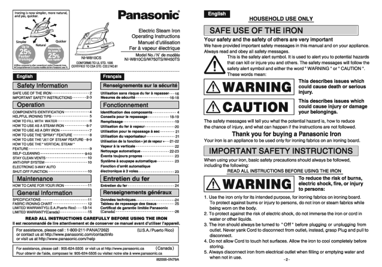 Panasonic NI- W810CS, NI-W810CS, NIW810CS, NI-W750TS, NI-W450TS User manual Panasonic NI- W810CS, NI-W810CS, NIW810CS, NI-W750TS, NI-W450TS User manual