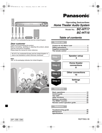 Panasonic SCHT15, SCHT17 Operating instructions Panasonic SCHT15, SCHT17 Operating instructions