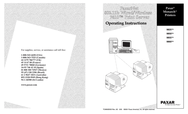 Paxar 7410 Printer User Manual Paxar 7410 Printer User Manual