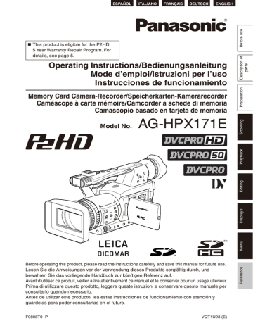 Philips AG-HPX171E Camcorder User Manual Philips AG-HPX171E Camcorder User Manual