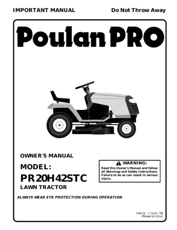 Poulan Pro 173411, PR20H42STA Owner's manual Poulan Pro 173411, PR20H42STA Owner's manual