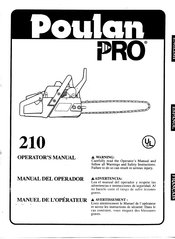 Poulan 210 Chainsaw User Manual Poulan 210 Chainsaw User Manual