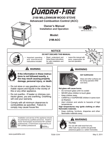 Quadra-Fire 21M-ACC Stove User Manual Quadra-Fire 21M-ACC Stove User Manual