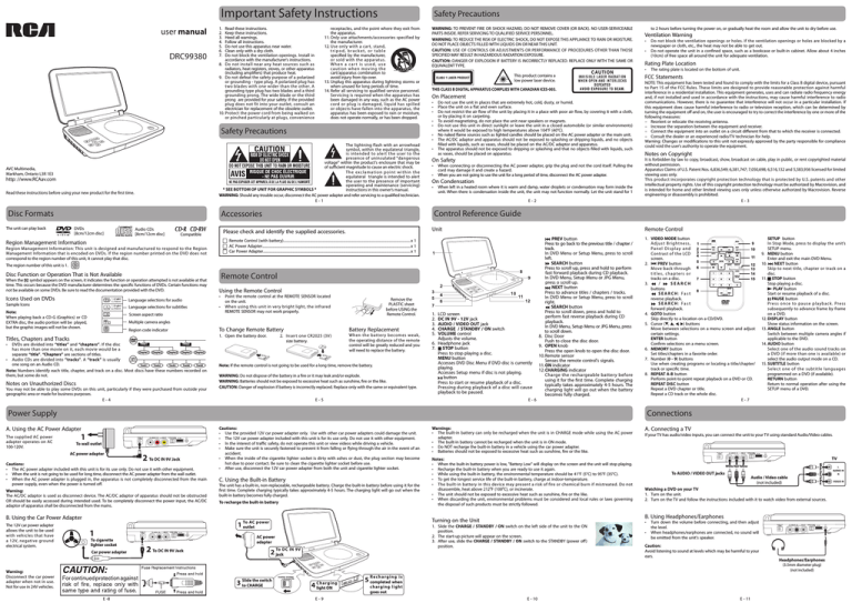 RCA DRC99380 Portable DVD Player User Manual RCA DRC99380 Portable DVD Player User Manual